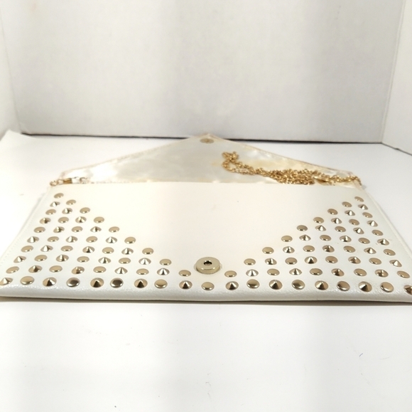 White Envelope Clutch with Gold Stud Accents – Glam Party Purse - Picture 4 of 5